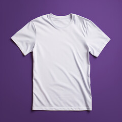 white T-shirt mock up for custom prints basic print on demand template isolated on purple background for advertising