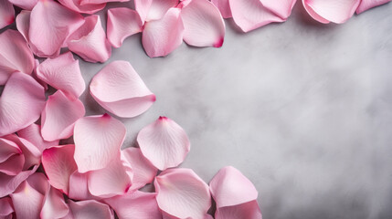 Pink petals on grunge gray background