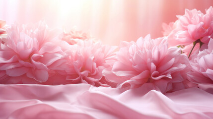 Mockup background with pink flowers and petals on light background