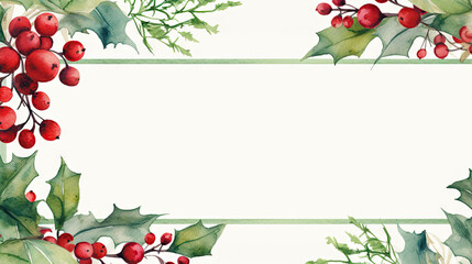 Watercolor Holly and Berries Frame for Custom Text
