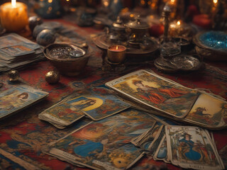 Obraz na płótnie Canvas Magician, fortune teller or tarot reader card design Created With Generative Ai