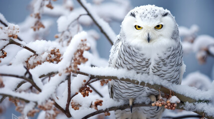 Enchanting Snow Owl Perched on Snow-Covered Branch