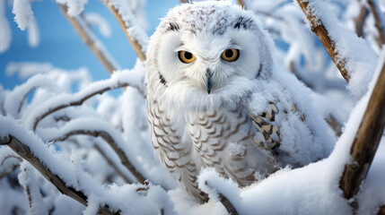 Enchanting Snow Owl Perched on Snow-Covered Branch
