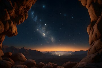 The night sky with a star cluster visible. Generative AI