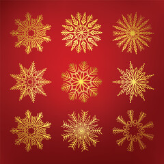 Decorative christmas golden snowflakes set design