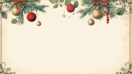 Vintage Christmas Card Template with Blank Space for Text