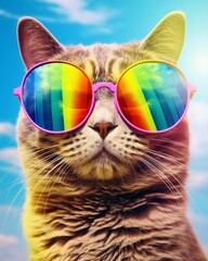 Meet the Most Stylish Feline in Town: The Sunglass-Sporting Rainbow Cat! Generative AI