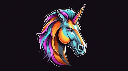 Cute rainbow unicorn head mascot - obrazy, fototapety, plakaty