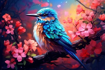 Vibrant Digital Artistry: Captivating Image of a Bird in Technicolor Splendor Generative AI