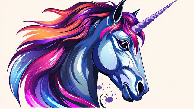 Naklejki Unicorn head portrait vector illustration. Magic fantasy horse design for children t-shirt and bags.
