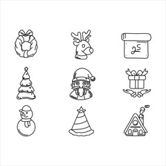 Christmas line icons set on white background