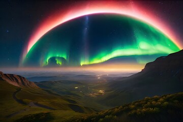 Evening sky with colorful aurora. Generative AI