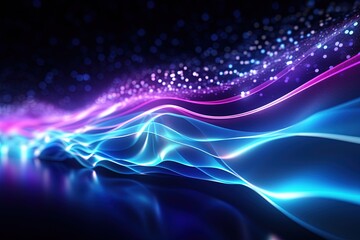 Fototapeta premium abstract futuristic background with pink blue glowing neon moving high speed wave lines and bokeh lights. Data transfer concept Fantastic wallpaper