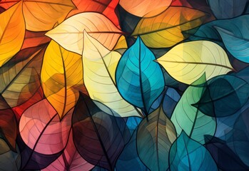 Stunning Display of Colorized Leaves - Nature's Artistic Brilliance Unveiled Generative AI