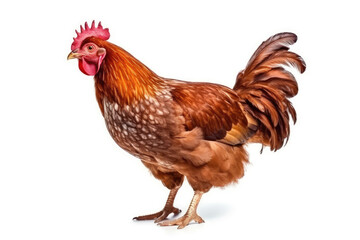 Fototapeta premium Young brown hen isolated on white background.