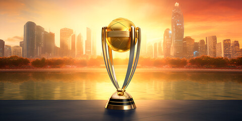 Illustration of cricket world cup trophy with citysape background generative ai
 - obrazy, fototapety, plakaty