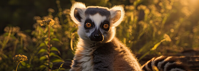 Ring tailed lemur in the early morning light banner - Powered by Adobe