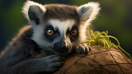 Portrait of adult lemur katta (Lemur catta) on white background