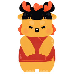 Year of Dragon baby dragon girl with Chinese dress cute watercolor for Chinese New Year,Happy New Year,Lunar New Year Festival