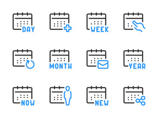 Calendar, Timetable and Date vector line icons. Schedule, Event and Appointment outline icon set. - obrazy, fototapety, plakaty