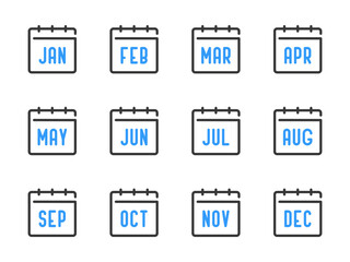 Сalendar months vector line icons. Date, Schedule and Timetable outline icon set.