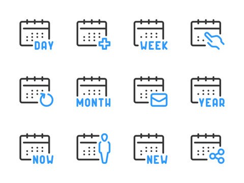 Calendar, Timetable and Date vector line icons. Schedule, Event and Appointment outline icon set.