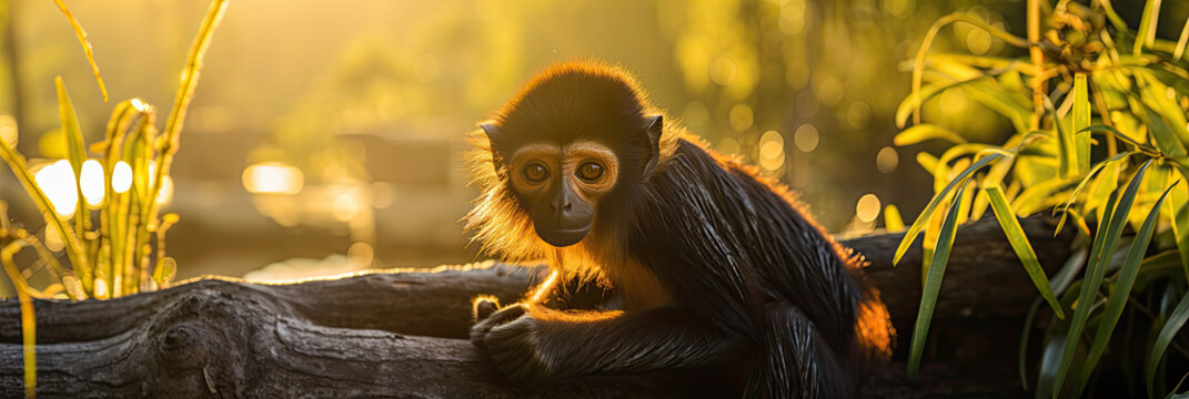 Spider monkey in the early morning light banner 