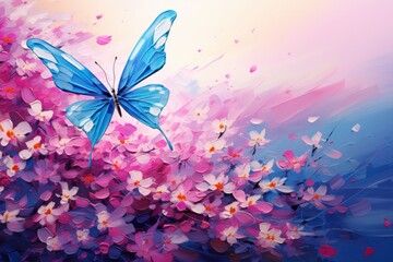 Captivating Dance of a Butterfly Amidst Vibrant Blooms Generative AI