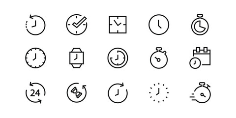 Simple set time icon thin outline editable stroke time check, speedometer speed calendar clock, alarm, timer, date vector sign on white background for graphic, web design Sandglass 24 hour Hourglass  - obrazy, fototapety, plakaty