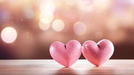 Fototapeta premium Valentine's Day hearts bokeh background banner, copy paste for texture
