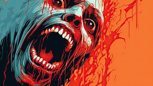 A colorful drawing of an evil creature from a horror story. Scary drawn character. Creepy grimace of a scary undead creature.