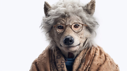 The wolf from Little Red Riding Hood disguised as a grandma AI generative - obrazy, fototapety, plakaty