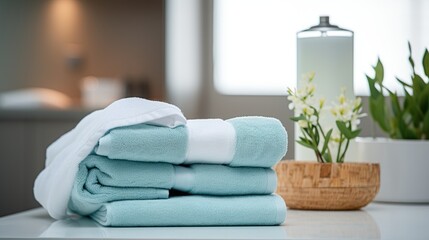 Obraz na płótnie Canvas turkis towels in a spa and wellness center