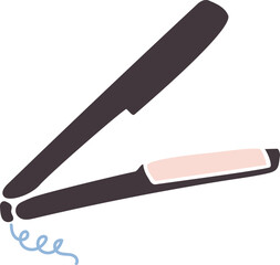 Beauty service, hair straightener. Curling iron with ceramic plates for straightening hair curls. Beauty care item in spa salon. Vector isolated on white background