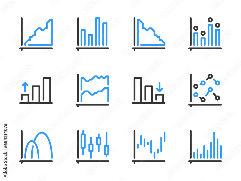 Aufkleber graph and chart vector line icons. graphical data report outline icon set. dot plot, statistics, gra