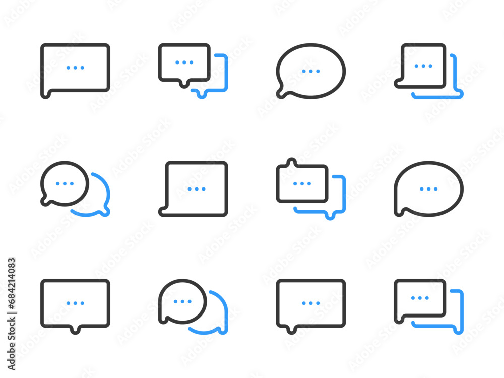 Poster chat box, message and comment vector line icons. speech bubble, dialog and conversation outline icon