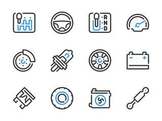 Car parts and Vehicle repair vector line icons. Auto service and Workshop outline icon set.