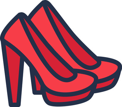 recommend clip art: Linear color pictogram of women high heeled shoes. Casual clothes and shoes. Wardrobe item to create modern fashionable look. Simple outline stroke vector symbol isolated on white background