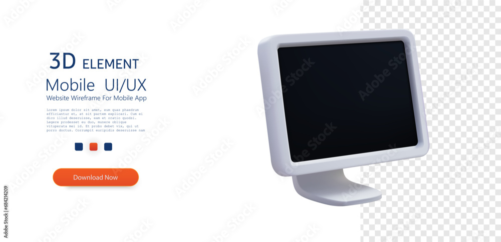 Poster Modern Digital Display Monitor Isolated on Transparent Background. White Screen device mockup clean blank monitor. creative concept idea. Vector Illustration