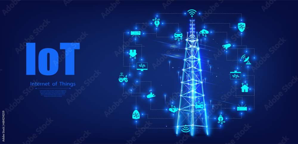 Aufkleber digital network connectivity of iot - internet of things concept with icons and signals. 5g telecomm