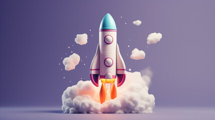 Fototapeta premium 3d rocket on pastel background. Generative AI