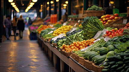 Vibrant Farmers Market with Fresh Vegetables and Fruits - obrazy, fototapety, plakaty