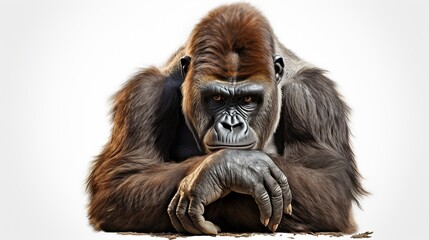 Beautiful Portrait of a Gorilla. Male gorilla on black background, severe silver back, anthropoid ape. - obrazy, fototapety, plakaty