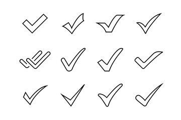 Check mark right vector line icon set checklist design for business, office, poster, and web design Verified badge profile set verified badge Social media account verification editable stroke correct  - obrazy, fototapety, plakaty