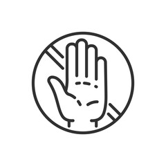 Prohibition sign, linear icon, hand gesture stop. Line with editable stroke