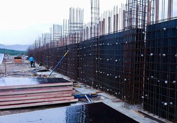 Steel structure wall preparing to pour concrete