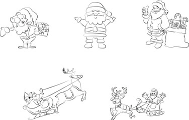 Illustration of Santa Claus and reindeer and gift box.