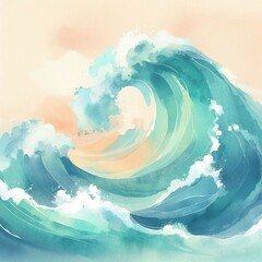 Abstract watercolor big wave for textures. Fresh, cheerful and relaxing summer concept. Positive and healthy tones to background or wallpaper.
