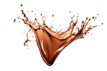 Splash effect of Chocolate, high speed photography, on plain white background , Generative ai