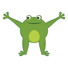 Vector illustration of funny happy green cartoon cute frog isolated on white background